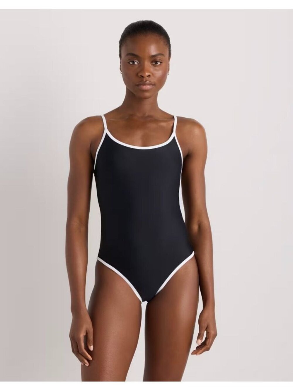 NWT Quince Black and White Italian Cami One-Piece Swimsuit - Large